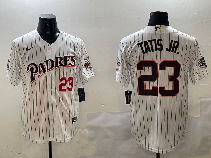 Men San Diego Padres 23 Tatis jr White Stripe Throwback Game 2025 Nike MLB Jersey style 3